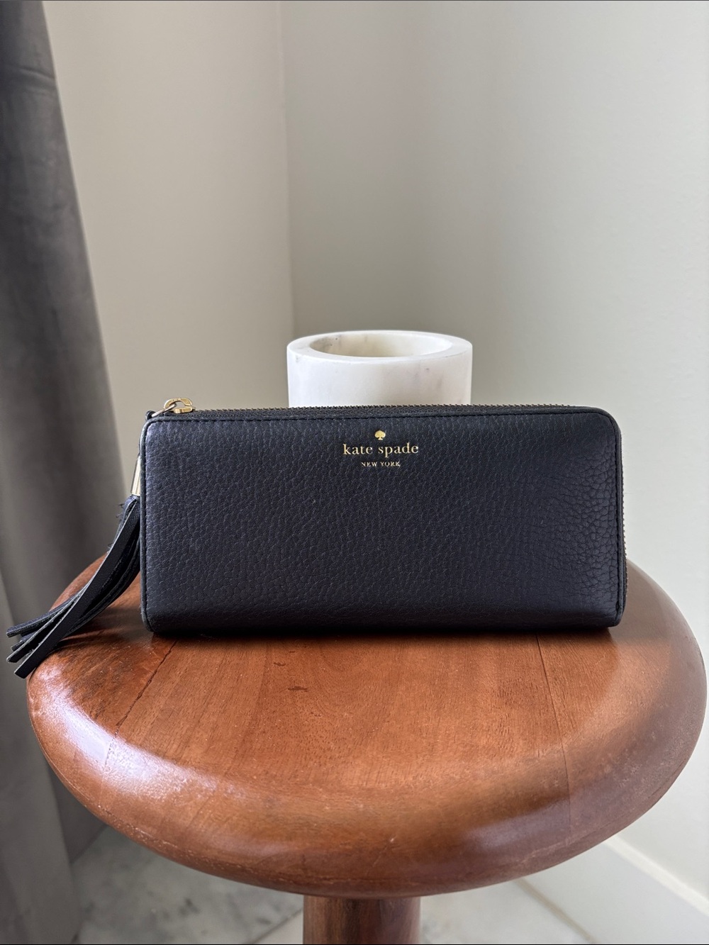 kate spade Black Pebbled Leather Zip Wristlet Wallet